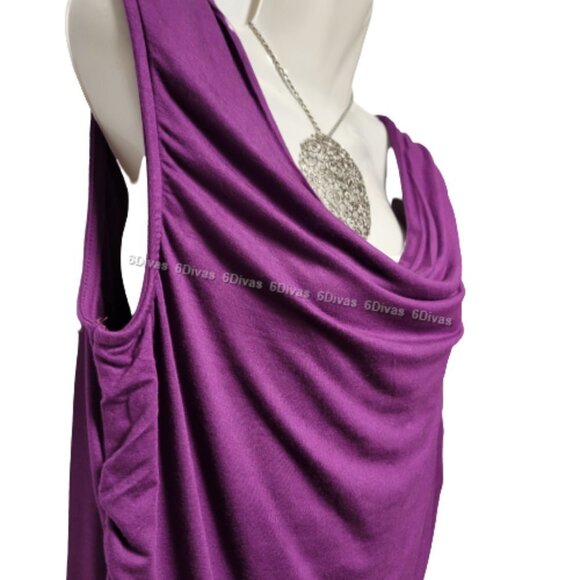 Womens Purple Sleeveless Cotton Top, Sleeveless Blouse Cowl Neck Top Size L- NEW - Picture 3 of 5